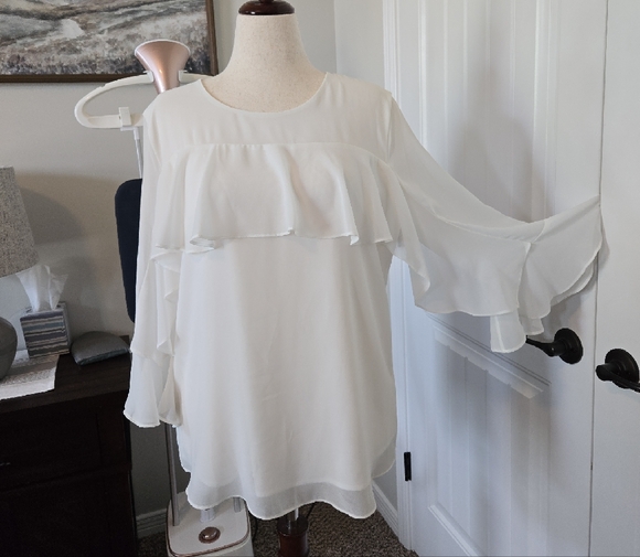 Women's LARGE CALVIN KLEIN FLOWY BLOUSE - Picture 1 of 5